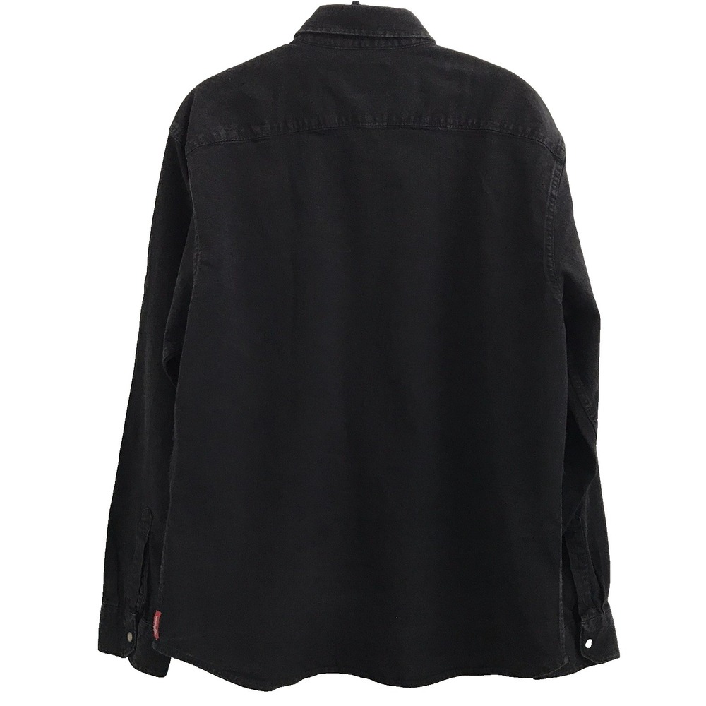 Wrangler Black Denim Shirt Pearl Snap Mens Large Dark Wash Western Yoke Rodeo - Picture 9 of 14